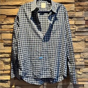 Billy Reid Navy Plaid Shirt Standard Cut L